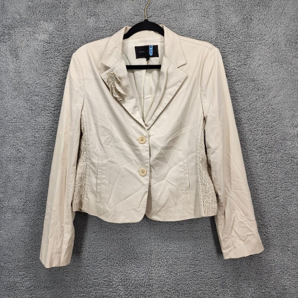 BCBGMAXAZRIA Women's Sz Large Ivory Cotton Blend Long Sleeve Blazer Jacket